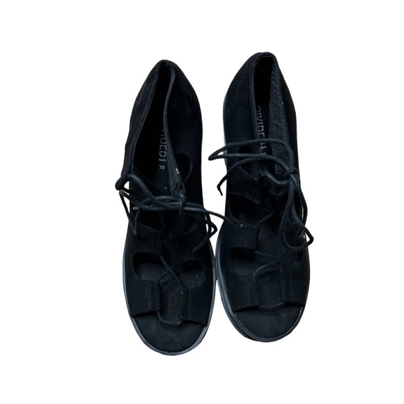 H&M Coachella Boho Black Suede Lace Up Platform Sandals Size 8 - Picture 10 of 13
